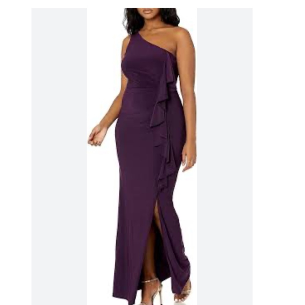 Eliza J One Shoulder Ruffle Front Slit Formal Autumn Wedding guest dress 8P